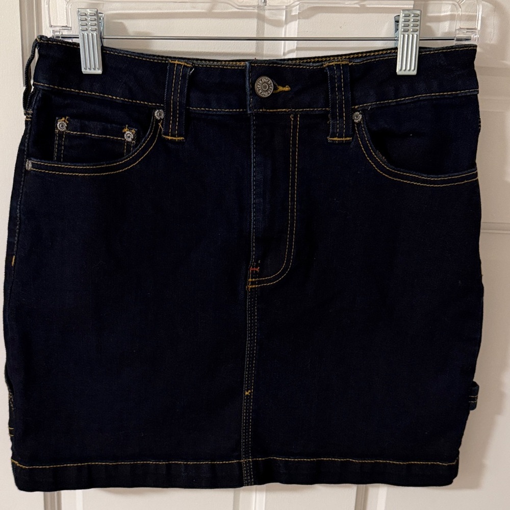 Dickies Y2K inspired Juniors Denim Carpenter Mini Skirt Dark Wash Stretch Size 9